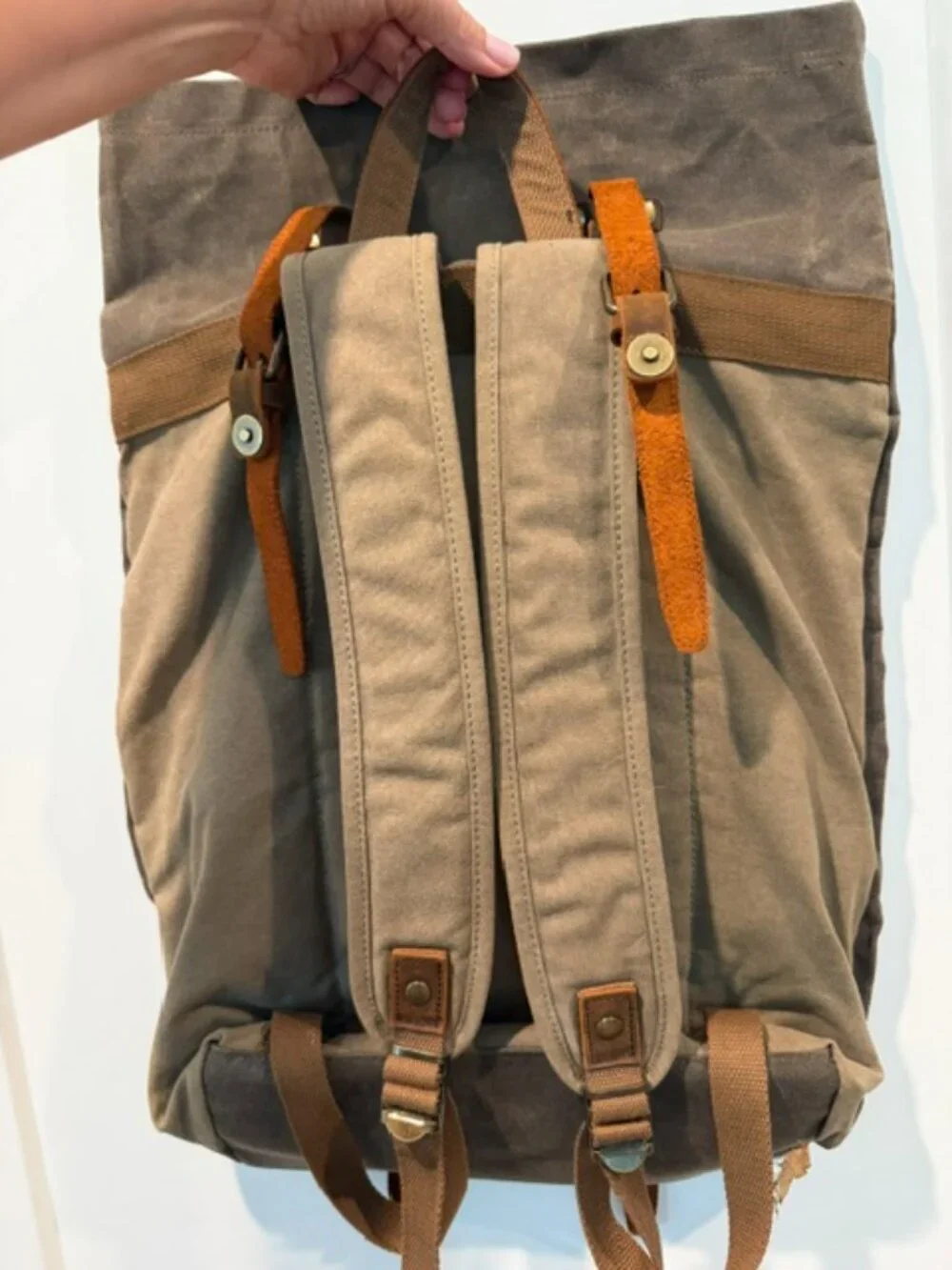 The Barrel Shack Waxed Canvas & Leather Roll Top Backpack Travel Rucksack